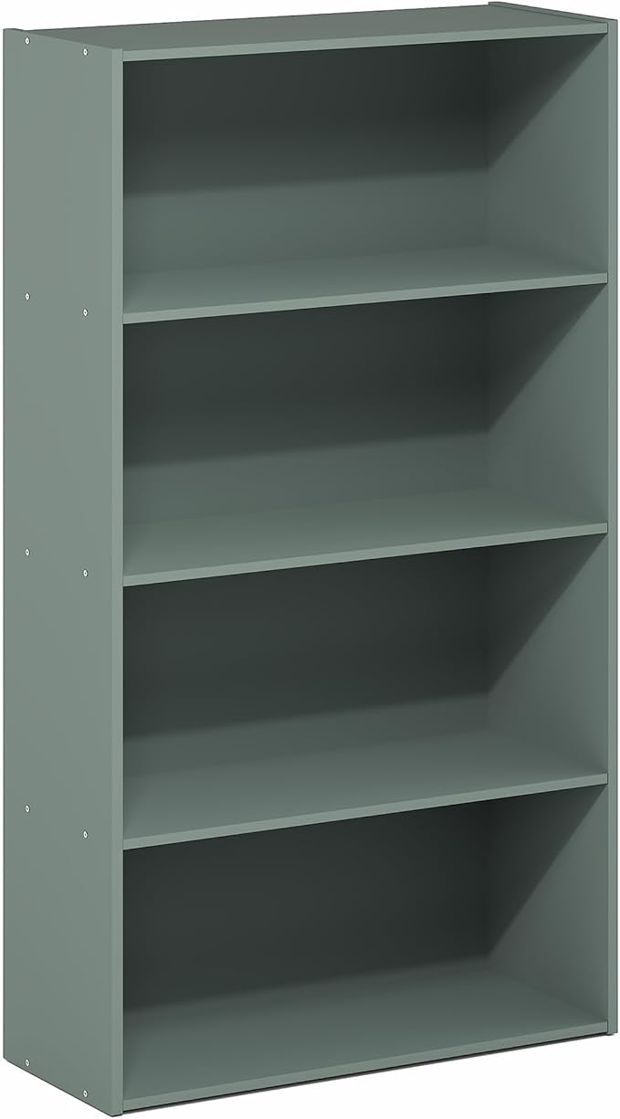 Furinno PASIR Book Shelf, 4-Tier Bookshelf, Bookcase, 9.4" x 23.6" x 41.7", for Living Room, Bedroom, Home Office, Sage Green