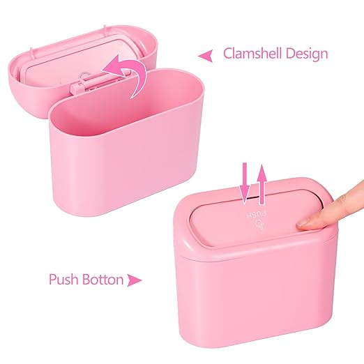 NBTEPEM Pink Car Trash Can with Lid, Mini Auto Garbage Can with 30 Trash Bags, Leakproof Automotive Garbage Container Bin, Multipurpose Organizers and Storage for Car, Home, Office (Pink)