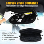 Falafa Car Sun Visor Organizer, Semi-Rigid Molle Panel for Tactical Gears with Zipper Visor Storage Pouch & Glasses Clip, Universal Fit for Trucks, SUVs, Jeeps & Patrol Vehicles