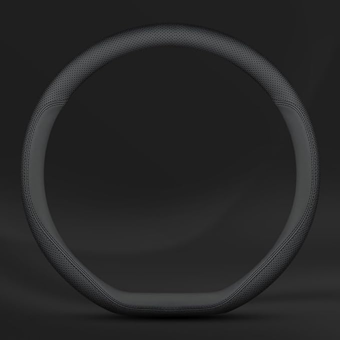 Carodi Latest Nappa Leather car Steering Wheel Cover, Stylish Non-Slip Leather car Interior 15 inches Universal (D-Shape,Blac