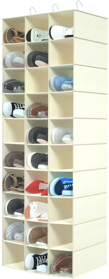 coastal rose Hanging Shoe Organizer for Closet, 30 Sections Hanging Closet Organizers and Storage Shelves Space Saving Shoe R