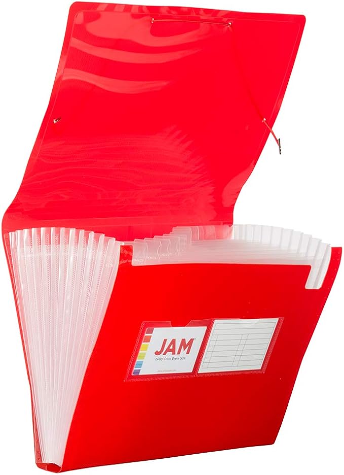 JAM Paper Accordion Folders - 13 Pocket Plastic Expanding File - Letter Size - 9 x 13 - Red - Sold Individually