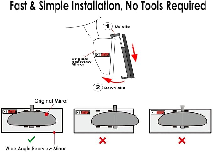 14.2" ICBEAMER Clip On Rear View Mirror | Flat Blue Tint, Panoramic Wide Angle HD Glass, Anti Glare, Universal Fit for Car, SUV, Truck | Eliminates Blind Spots (1 Pack)