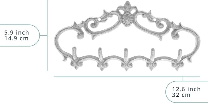 Comfify Cast Iron Wall Hanger – Rustic Design with 5 Hooks – Heavy Duty Metal Organizer for Keys, Towels, Robes, and Clothes 