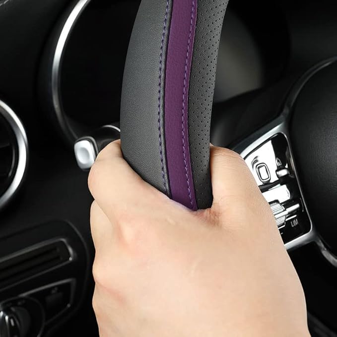 Car Steering Wheel Cover, Leather Steering Wheel Cover Purple Universal 14.5-15 Inch Microfiber Leather Anti-Slip Breathable 