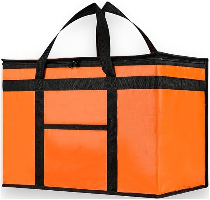 NZ home Insulated Bags for Food Delivery (2XL PRO) Grocery Shopping Cooler Bag, Pizza Delivery, Hot & Cold Catering Tote, Reusable, Foldable & Heavy Duty (Orange)