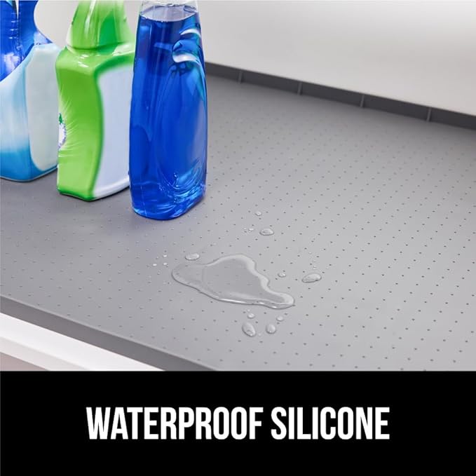 GORILLA GRIP Waterproof Silicone Under Sink Mat with Raised Lip for Kitchen and Bathroom, 31 x 22 in, Cabinet Shelf Liner Sta