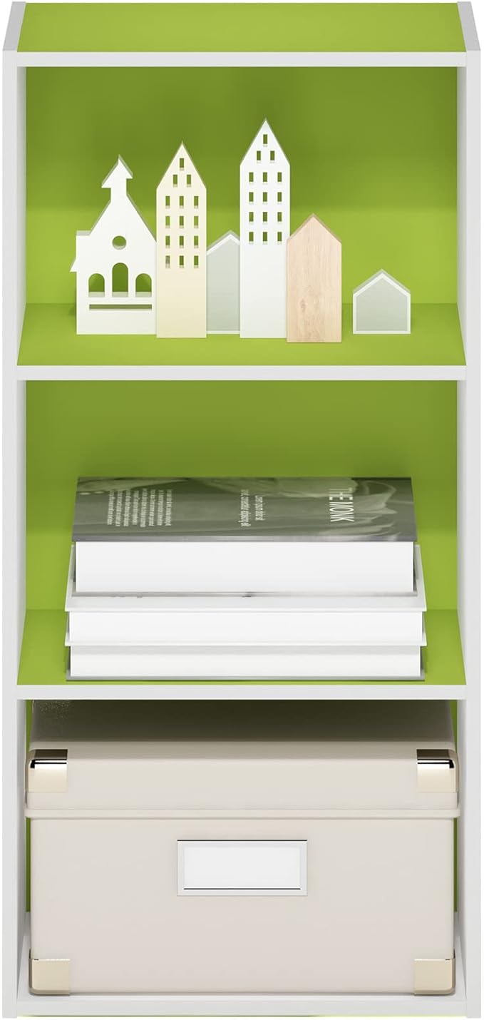 Furinno Luder 3-Tier Open Shelf Bookcase, Green/White