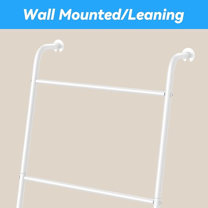 ABQ 4-Tier White Metal Blanket Ladder, Wall Leaning Towel Rack, Decorative Space Saving Shelf for Living Room, Bedroom, Bathr