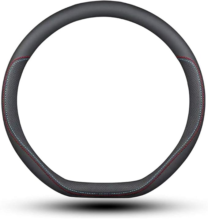 Carodi Latest Nappa Leather car Steering Wheel Cover, Stylish Non-Slip Leather car Interior 15 inches Universal (D-Shape,Blac