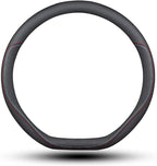 Carodi Latest Nappa Leather car Steering Wheel Cover, Stylish Non-Slip Leather car Interior 15 inches Universal (D-Shape,Blac