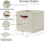 DECOMOMO Storage Bins, Cube Storage Bin with Labels, Fabric Storage Cubes for Shelves (10.5" x 11" / 6pcs, Beige)
