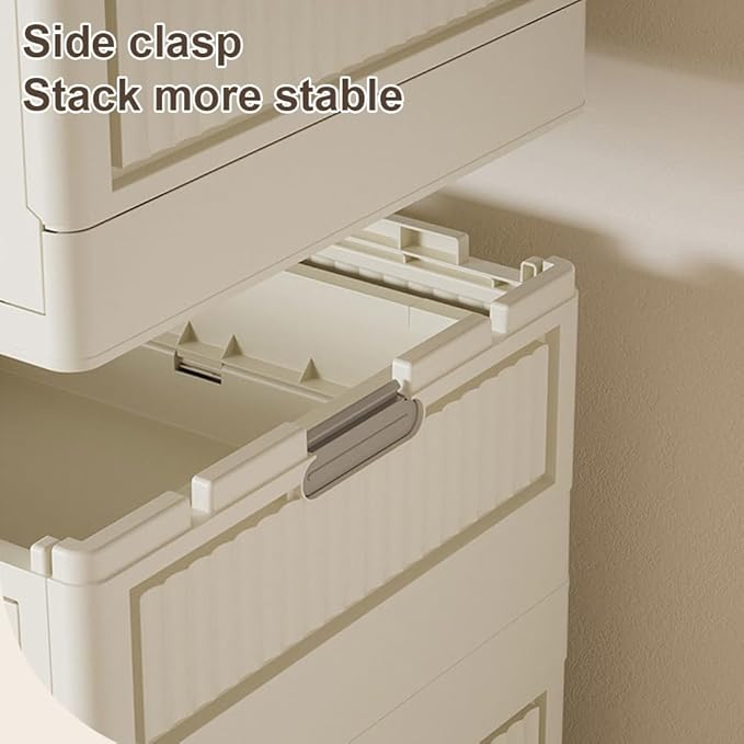 Stackable Storage Bins with Lids, Portable Closet Storage Organizer with Door, Hanging Rod & Wheels, Foldable Wardrobe Closet