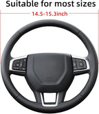 Leather Steering Wheel Cover with a Rubber Inner Ring fit for 14-15 Inch Breathable Lightweight Easy to Install Compatible wi