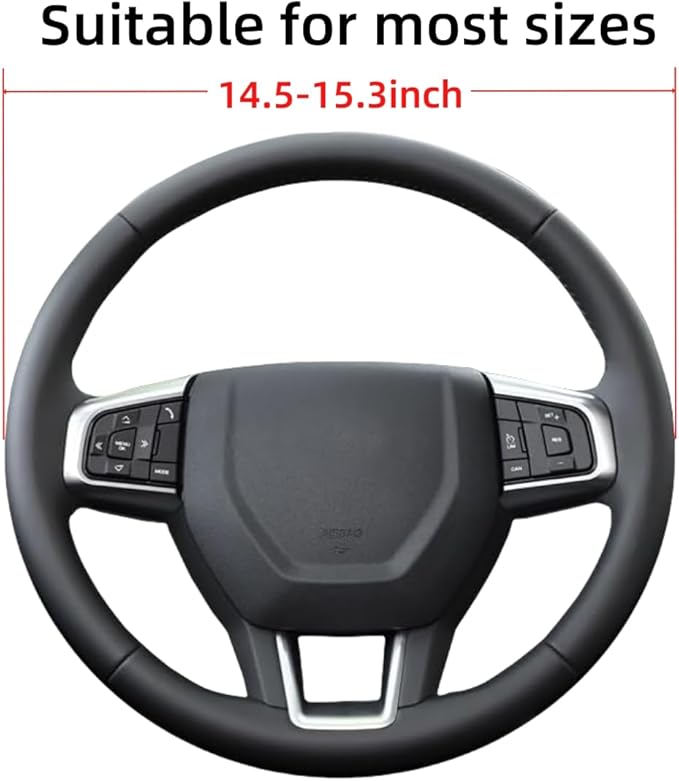 Leather Steering Wheel Cover with a Rubber Inner Ring fit for 14-15 Inch Breathable Lightweight Easy to Install Compatible wi