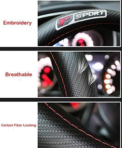 Black Carbon Fiber Luxury Roush Leather Car Steering Wheel Cover Auto Anti-Slip Protector 15''