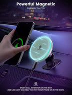 MOKPR for Magnetic Car Mount Charger-15W Wireless Car Charger-Magnetic Car Phone Holder for Dash Air Vent-LED RGB HandsFree Car Mount Fast Car Charger for iPhone 14/13/12 Series,Green