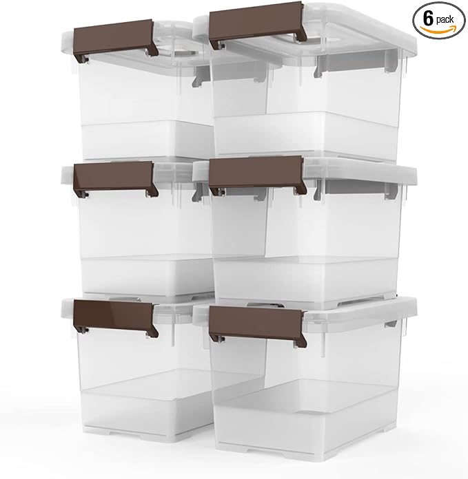 WYT Clear Storage Latch Box, 6 Pack Storage Organizer Bins with Latching Handle and Lids, 3.5 Quart