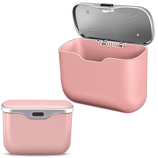 Car Trash Can with Lid, Leakproof Auto Garbage Bin, Waterproof Car Trash Bag Holder with PU Leather Top for Back of Seat/Door, Fit for SUVs, Sedans, Trucks Pink
