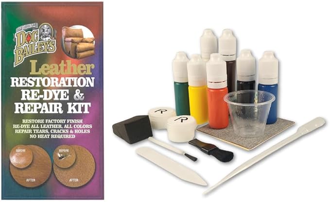 Doc Bailey’s Vinyl & Leather Restoration Re-Dye & Repair-A-Tear Kit - Easy, Effective, and Versatile Leather Repair Solution 