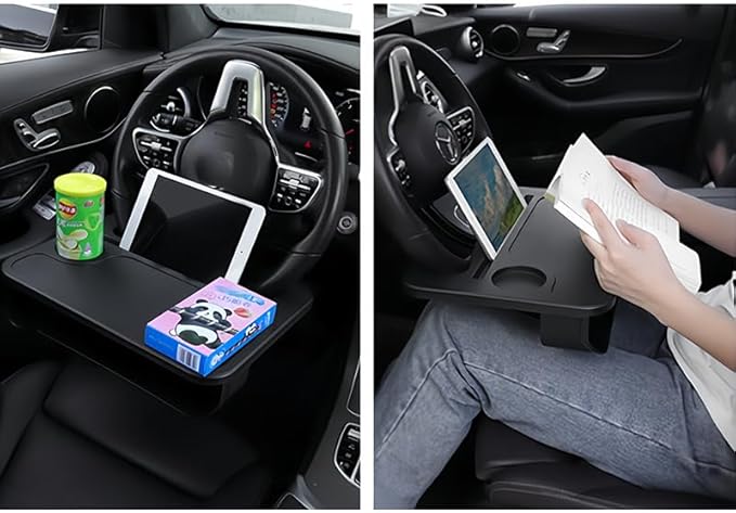 2 in 1 Steering Wheel Desk Compatible with Tesla Model 3/Model Y/Model S/Model X, Multifunction Steering Wheel Tray Laptop Table Car Seat Organizer Auto Interior Accessories