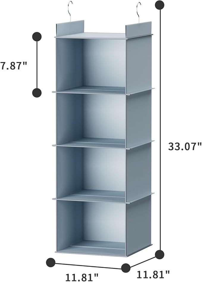 YOUDENOVA Hanging Closet Organizer, 4-Shelf Closet Hanging Shelves, Grey