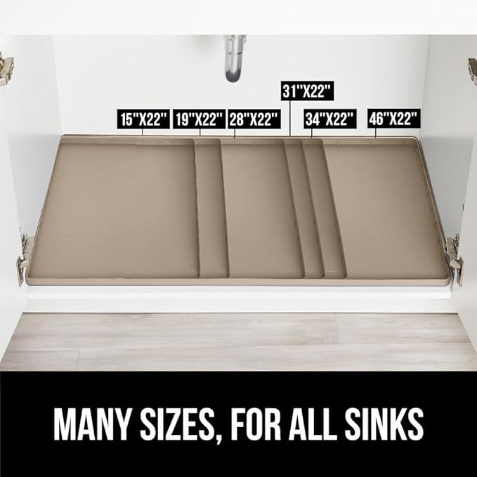 GORILLA GRIP Waterproof Silicone Under Sink Mat with Raised Lip for Kitchen and Bathroom, 34 x 22 in, Cabinet Shelf Liner Sta