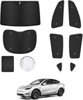 8PCS Window Shades for Model Y 2020-2024 Accessories – Full Coverage Sun Shade for Side Windows, Rear Triangular & Windshield – UV Protection & Privacy for Camping, Napping, Relaxing