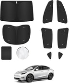 8PCS Window Shades for Model Y 2020-2024 Accessories – Full Coverage Sun Shade for Side Windows, Rear Triangular & Windshield – UV Protection & Privacy for Camping, Napping, Relaxing