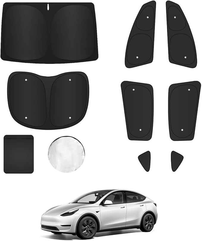 8PCS Window Shades for Model Y 2020-2024 Accessories – Full Coverage Sun Shade for Side Windows, Rear Triangular & Windshield – UV Protection & Privacy for Camping, Napping, Relaxing