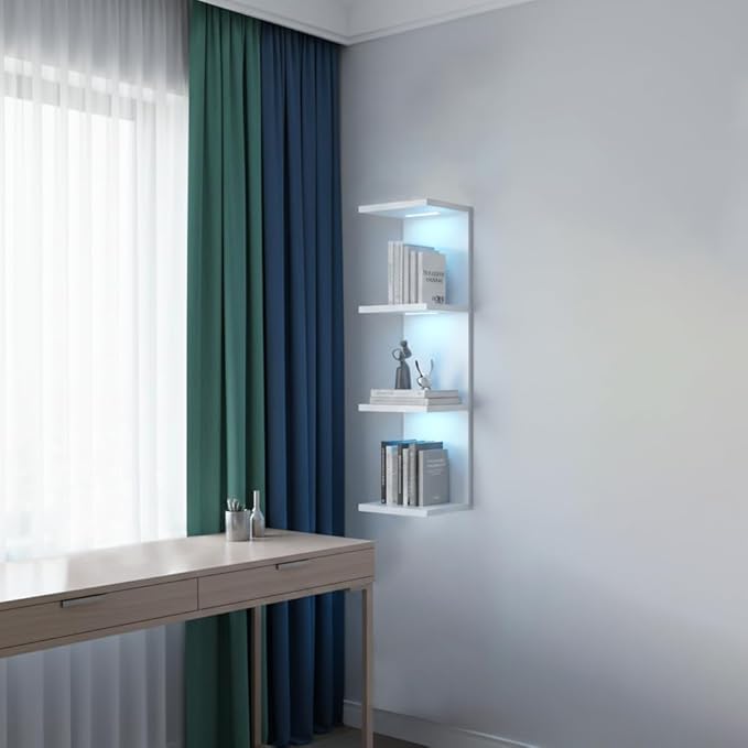 4 Tier RGB Wall Shelf-Gaming Shelf with Remote Control, Lack Shelves with Light for Bedroom | Easy to Install Cosmetic & Disp