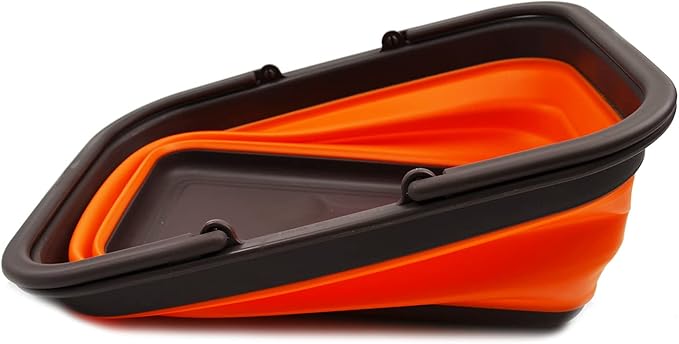 SAMMART 9.2L (2.37Gallon) Collapsible Tub with Handle - Portable Outdoor Picnic Basket/Crater - Foldable Shopping Bag - Space Saving Storage Container (1, Brown/Orange)