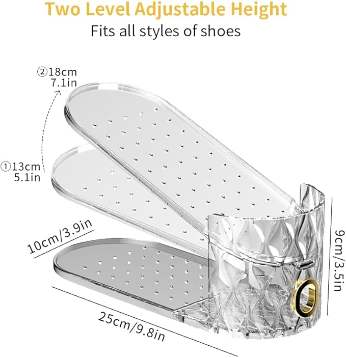 Shoe Slots Organizer, Adjustable 10 Pack Shoe Stacker for Closet Storage, Clear Double Layer Space Saver, Durable and Stackab
