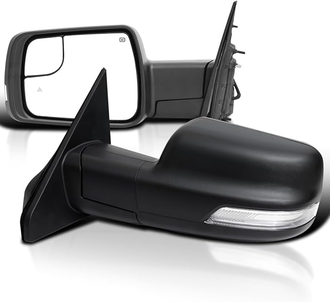 Spec-D Tuning Black Power Fold Heated + LED Signal + Blind Spot Side Mirrors Compatible with 2019-2024 Dodge Ram 1500, Left + Right Pair