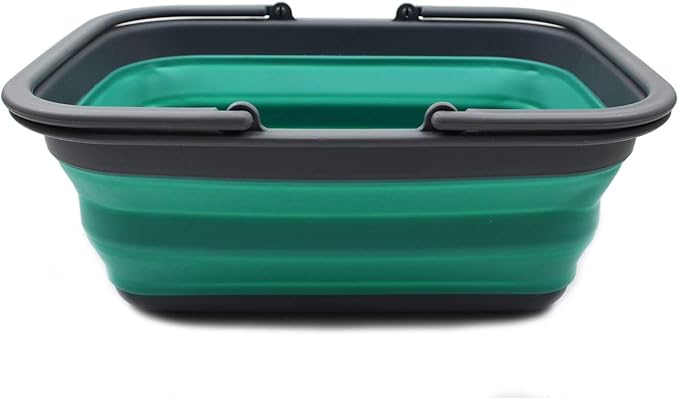 SAMMART SAMMART 9.2L (2.37Gallon) Collapsible Tub with Handle - Portable Outdoor Picnic Basket/Crater - Foldable Shopping Bag - Space Saving Storage Container (1, Turquoise Blue)
