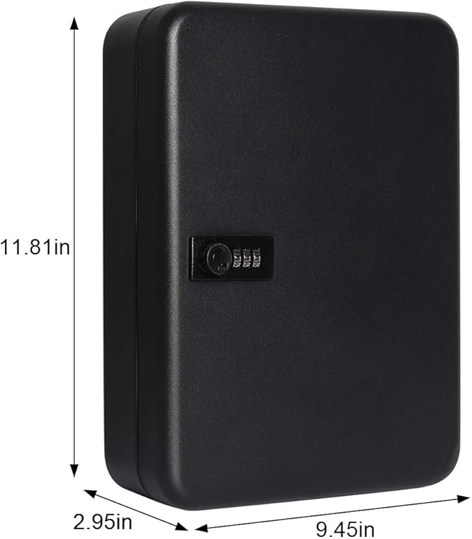 Jssmst Wall Mount Key Storage Box with Code, Locking Key Cabinet Security, 48 Key Hooks & Tags Labels, 11.81 x 9.45 x 2.95 in
