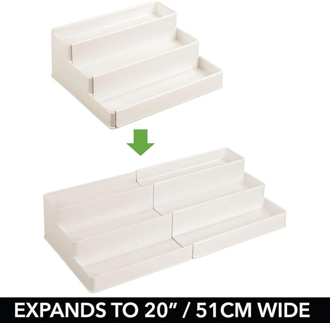 mDesign Plastic Expandable 3-Tier Shelf Rack Organizer - Storage for Bathroom Vanity, Cabinet, Cupboard, Drawer - Holds Medic