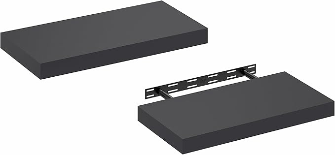 Furinno Tanna Floating Shelves for Wall Set of 2, 12 x 24 Wall Shelf, Wall Mounted Floating Shelf with Invisible Bracket, 2-i