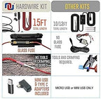 15ft Micro USB & Mini USB Dash Cam & Type-C Hardwire Kit w. Mini(ACS)/LP Mini(ACN)/ATO(ATC or ACU)/Micro2(ACZ) Fuse, Micro to Mini/USB-C Port Adapters & Battery Drain Protection