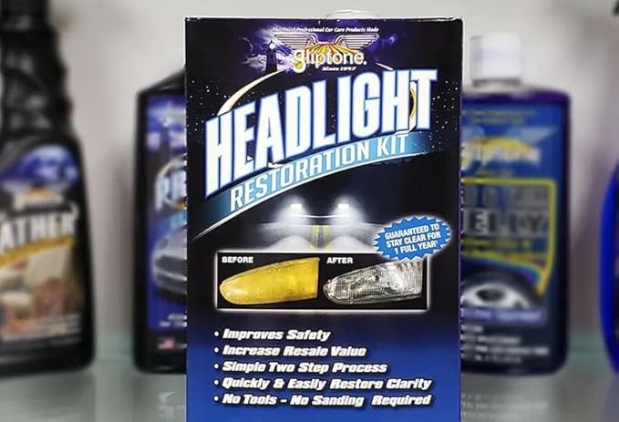 Gliptone Headlight Restoration Kit, No Sanding or Tools Required, Restores Yellowed and Cloudy Headlights, Improves Night Vis