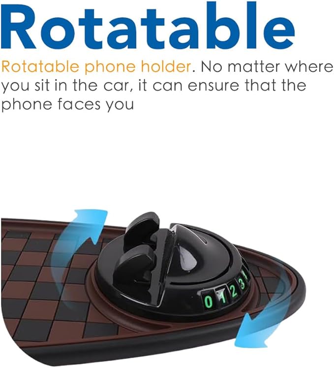 Multifunction Car Anti Slip Mat, Rotatable Auto Phone Holder, Anti Skid Car Dashboard Pad with Temporary Parking Number, Larg