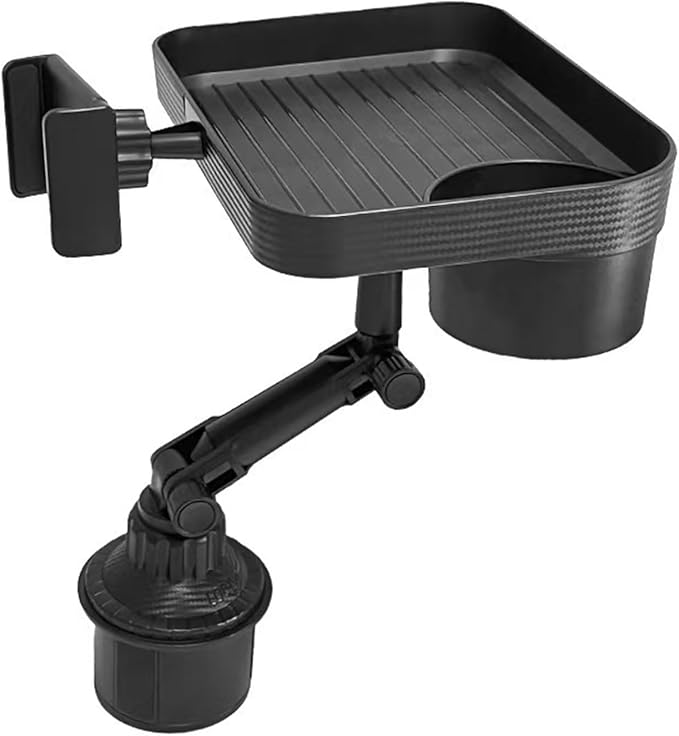 Adjustable Steering Wheel Food Tray with Cup Holder & Phone Mount, 360° Rotatable