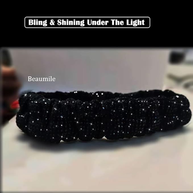 Bling Rearview Mirror Accessories Elastic Plush Car Rear View Mirror Cover for Women Bling Car Accessories Universal Fit Black