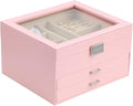 BOOVO Clear Lid Jewelry Box,3 Layers Jewelry Organizer Large Multi-Functional Jewelry Storage Box with 2 Drawers,Jewelry Disp