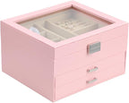 BOOVO Clear Lid Jewelry Box,3 Layers Jewelry Organizer Large Multi-Functional Jewelry Storage Box with 2 Drawers,Jewelry Disp