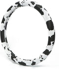 Dotesy Leather Cow Pattern Steering Wheel Cover Protector Cow Print Car Accessories Anti Slip Universal for 36.5-38cm (Black 