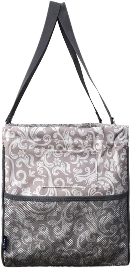 NGIL Extra Large Utility Tote Reusable Grocery Bag Oversized Collapsible for Groceries, Storage, Picnic, Beach (Damask Vine-Gray)