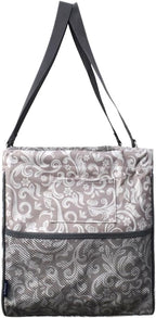 NGIL Extra Large Utility Tote Reusable Grocery Bag Oversized Collapsible for Groceries, Storage, Picnic, Beach (Damask Vine-Gray)