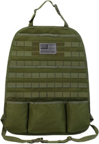 Car Seat Back Organizer - Upgraded Tactical Molle Vehicle Panel Universal Fit SUV Car Seat Cover Protector with Extra USA Flag Patch (Army Green)