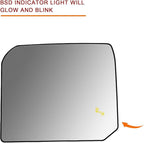 Blind Spot Detection Passenger Side Mirror Replacement for Toyota Tundra 2022-2023, Right Upper Exterior Side Rearview Mirrors Glass, with Backing Plate, Power Heated